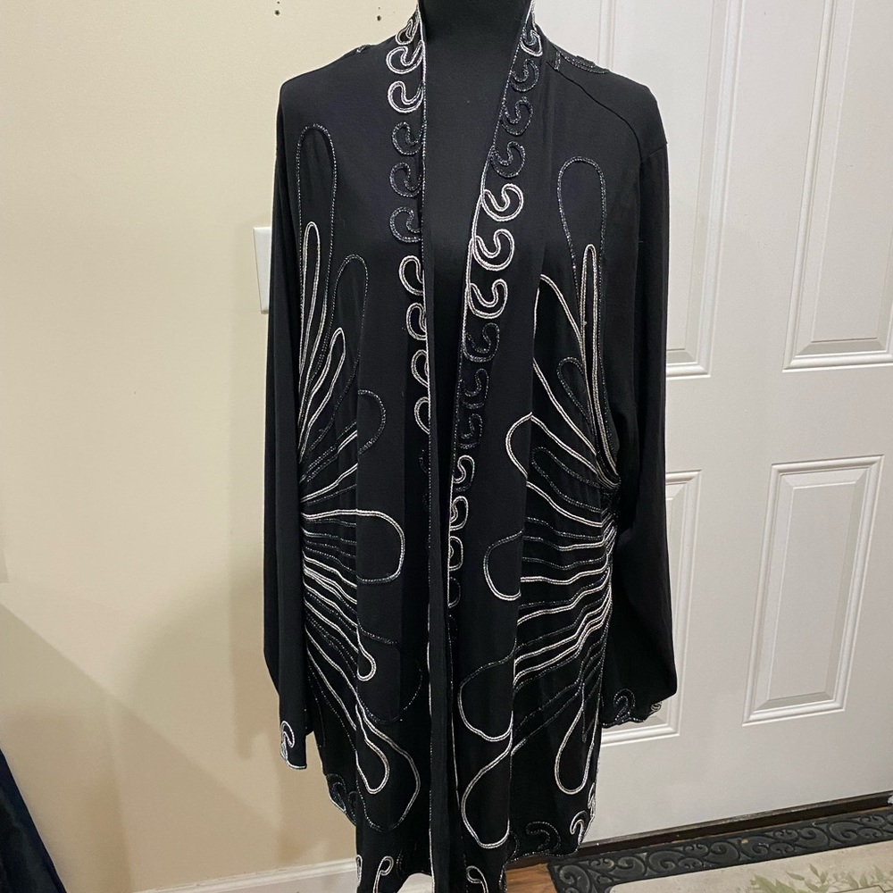 Maggie Barnes 3X Black Evening Jacket  Embellished with Silver Designs… NWT
